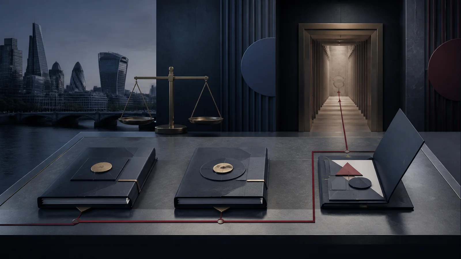 Original illustration of two closed regulatory case files and one open file leading to a tribunal process